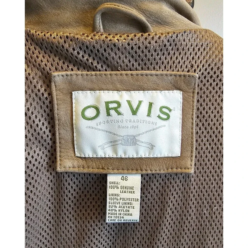 Orvis Leather Field Jacket Mens 46 Brown Blazer Hunting Coat Bandara Zambezi - Picture 7 of 10